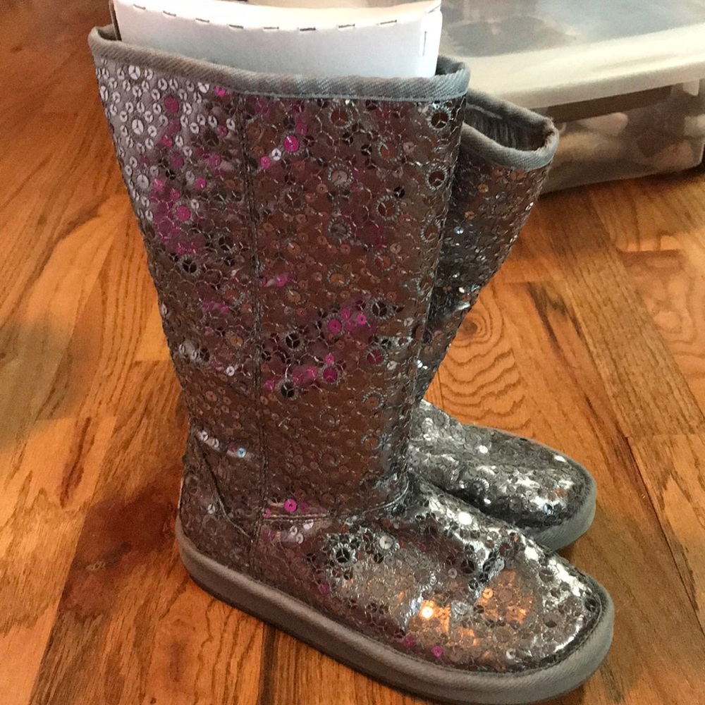Silver Sequin tall boots